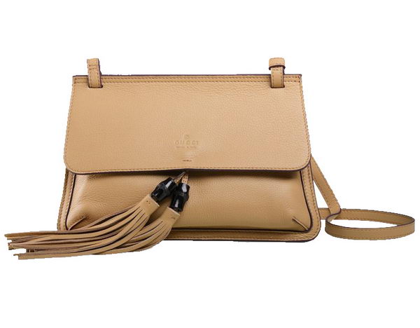 Gucci Bamboo Daily Leather Flap Shoulder Bag 370826 Apricot