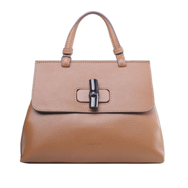 Gucci Bamboo Daily Leather Top Handle Bag 370830 Apricot