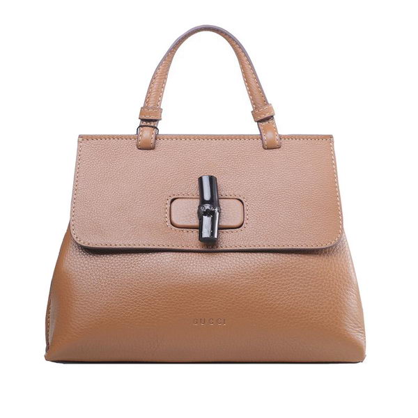 Gucci Bamboo Daily Leather Top Handle Bag 370830 Apricot