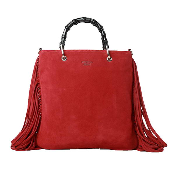 Gucci Bamboo Fringe Shopper Suede Tote Bag 349195 Red