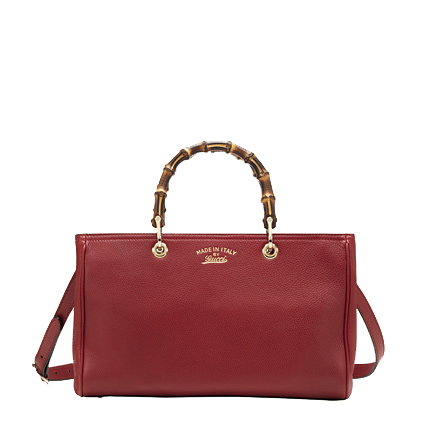 Gucci Bamboo Shopper Calf Leather Tote Bag 323660 Red