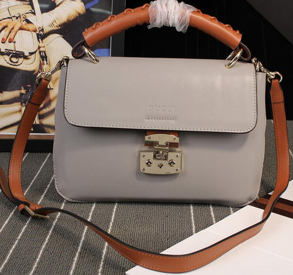 Gucci Clafskin Leather Top Shoulder Bag 387652 Grey