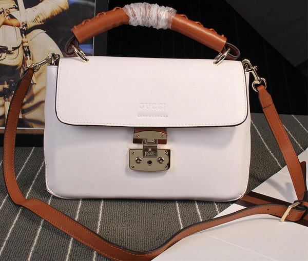 Gucci Clafskin Leather Top Shoulder Bag 387652 White