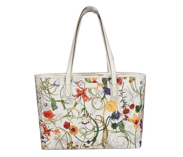 Gucci Diaper Flora Leather Tote Bag 211137 OffWhite