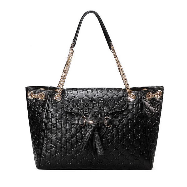 Gucci Emily Guccissima Leather Shoulder Bag 336757 Black