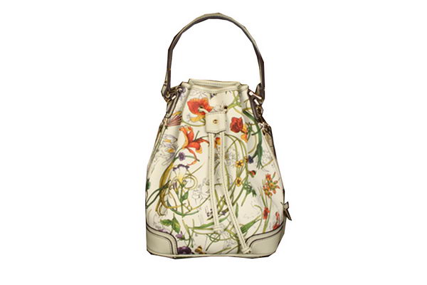 Gucci Flora Leather Drawstring Sling Shoulder Bag 197019 OffWhite