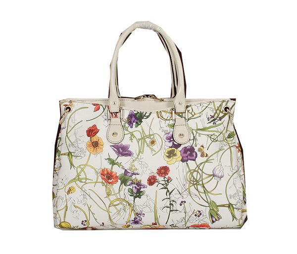 Gucci Flora Leather Medium Top Handle Bag 323688 White