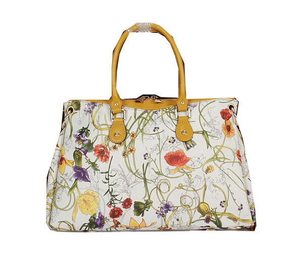 Gucci Flora Leather Medium Top Handle Bag 323688 Yellow