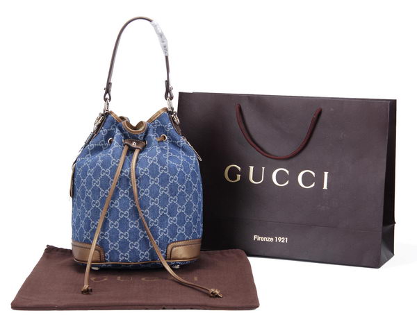 Gucci GG Drawstring Sling Shoulder Handbag 197019 Blue