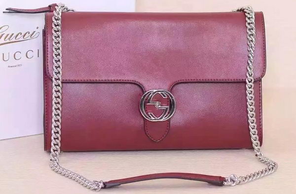 Gucci Interlocking Leather Shoulder Bag 387604 Burgundy