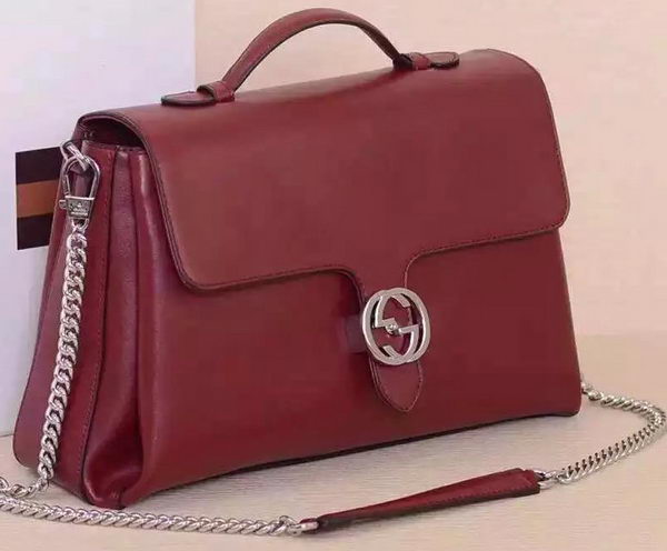 Gucci Interlocking Leather Shoulder Bag 387605 Burgundy