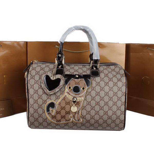 Gucci Joy Supreme Dog Canvas Boston Bag 189895 Brown