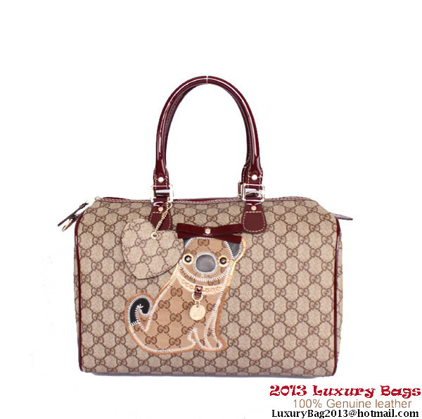 Gucci Joy Supreme Dog Canvas Boston Bag 189895 Wine