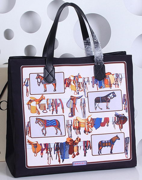 Gucci Large Horse Frame Print Tote Bag 387098 Black