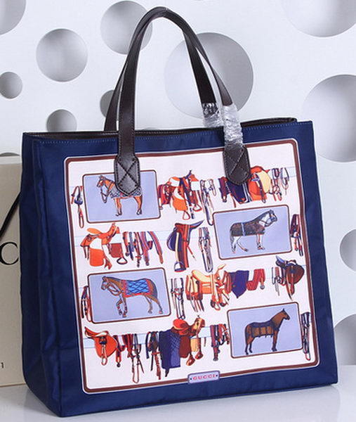 Gucci Large Horse Frame Print Tote Bag 387098 Blue
