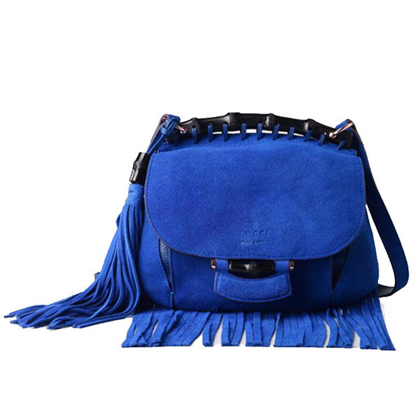 Gucci Nouveau Fringe Suede Leather Shoulder Bag 347103 Blue