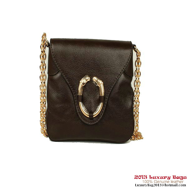 Gucci Ribot Horse-Heads Chain Leather Shoulder Bag 296882 Brown