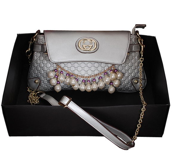 Gucci Silver pearl leather Chain Shoulder Bag 336747