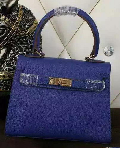 Hermes Kelly 20cm Tote Bag Litchi Leather K20 Blue