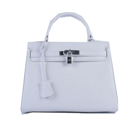 Hermes Kelly 28cm Shoulder Bags White Grainy Leather Silver