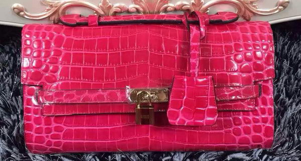 Hermes Kelly Clutch Bag Croco Leather K2651 Rose