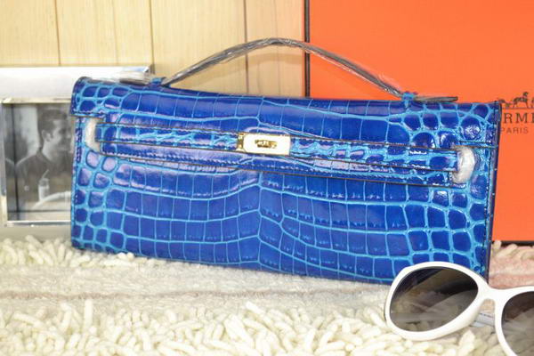 Hermes Kelly Clutch Bag Croco Leather K31 Royal