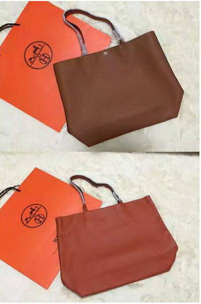 Hermes Shopper Double-Sided Bag Original Leather HS1209 Orange&Wheat