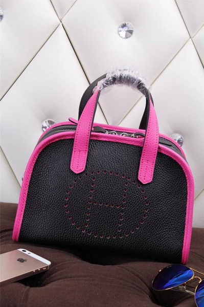 Hermes mini Boston Bag Grainy Leather H26 Black&Rosy