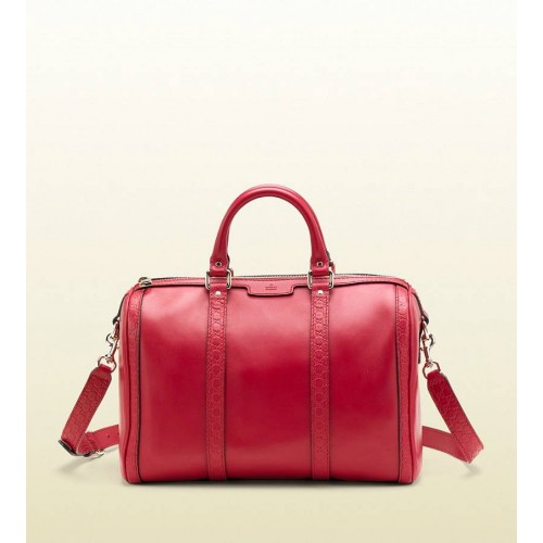 Gucci Annata Tela Rosso Pelle Boston Borsa Scontati