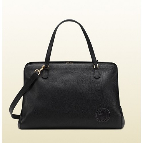 Gucci Label Pelle Gree Nero Tote A Poco Prezzo