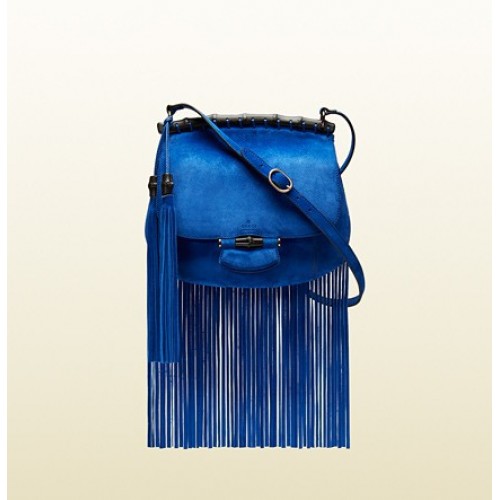 Gucci Nouveau Fringe Scamosciato Spalla Borsa Blu Napoli