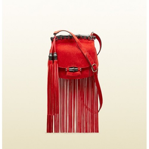 Gucci Nouveau Fringe Scamosciato Spalla Borsa Rosso Pizza