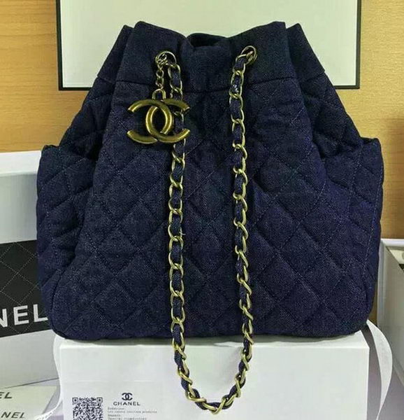 Chanel Blue Denim Fabric Hobo Bag A91136 Bronze