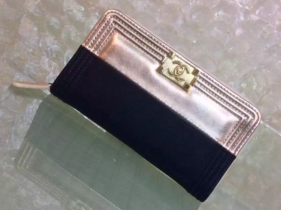 Chanel BOY BICOLORE VITELLO zippato piccolo raccoglitore nero / oro