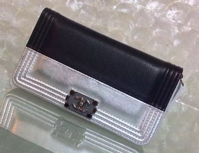 Chanel BOY BICOLORE VITELLO zippato piccolo raccoglitore nero / argento