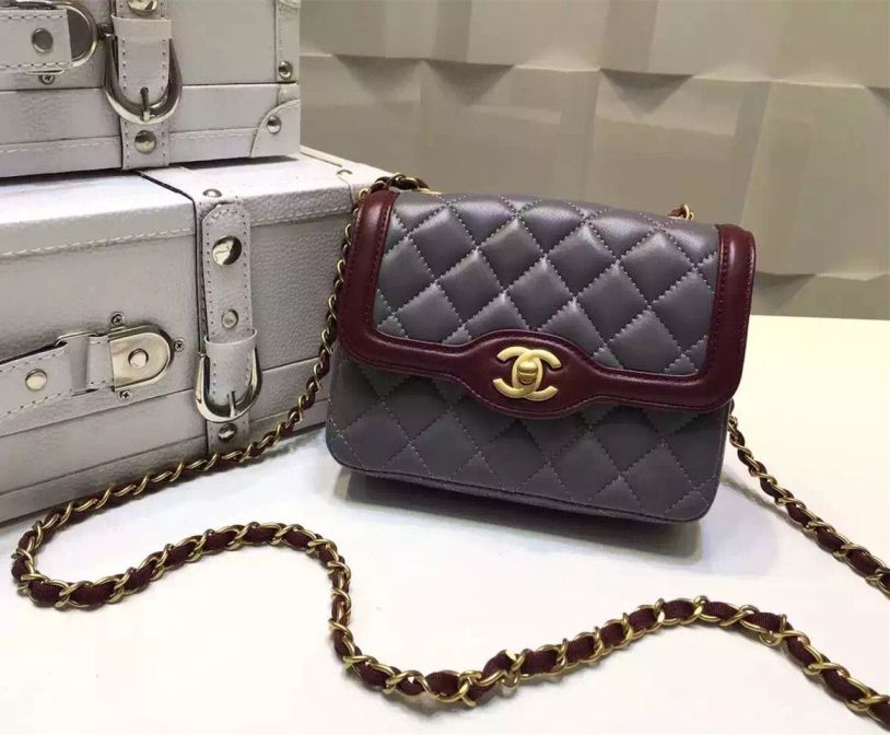 Chanel BICOLORE borse LAMBSKIN FLAP A91057 Grigio / Rosso