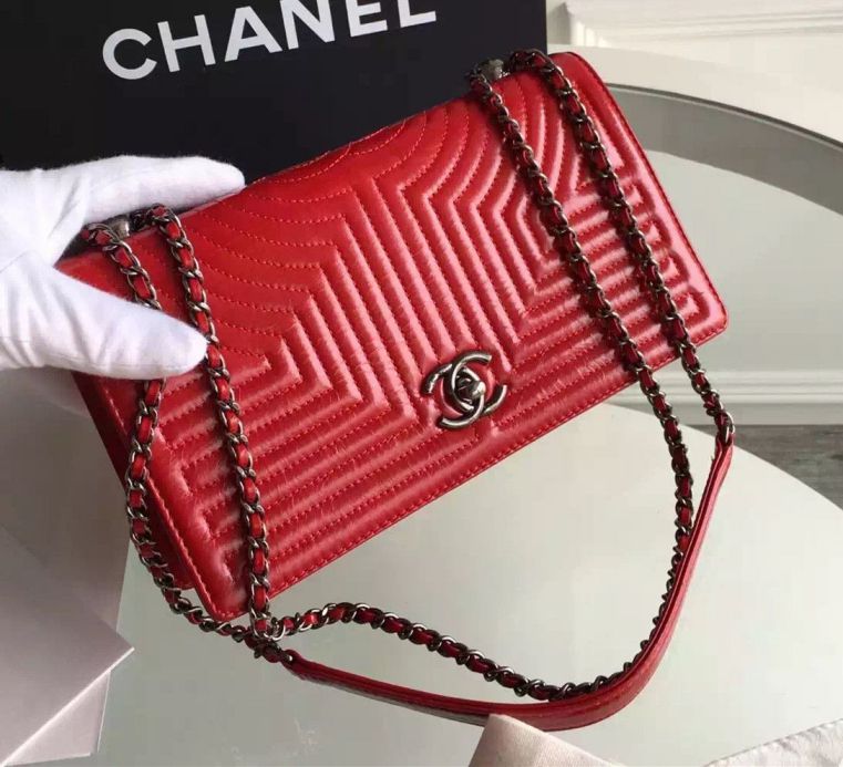 Chanel Geometirc Wa x in pelle di vitello Borse Flap primavera rosso