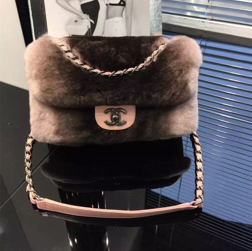 Chanel Orylag pelliccia e pelle di agnello Borse Flap rosa