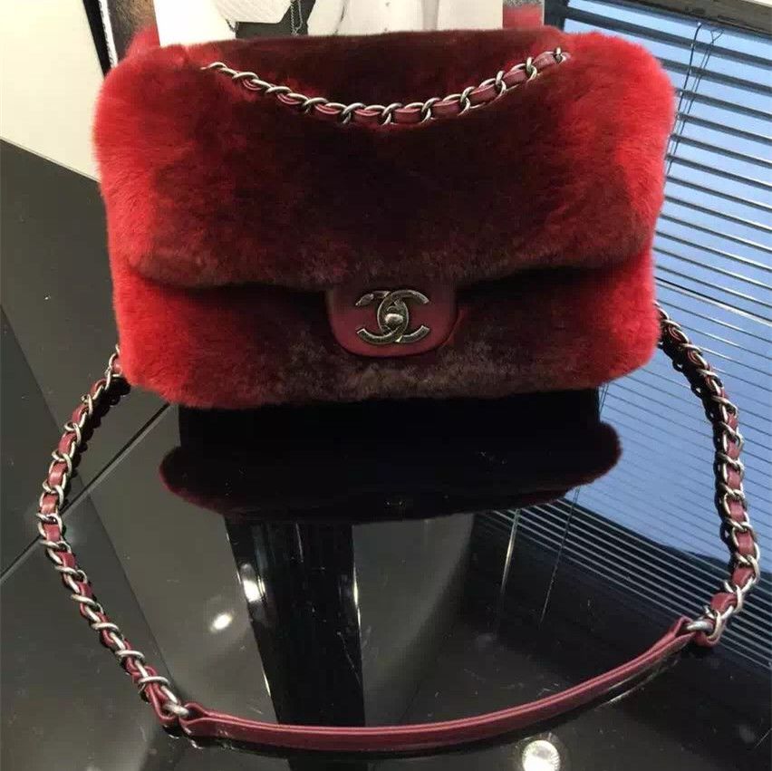 Chanel Orylag pelliccia e pelle di agnello Borse Flap Red