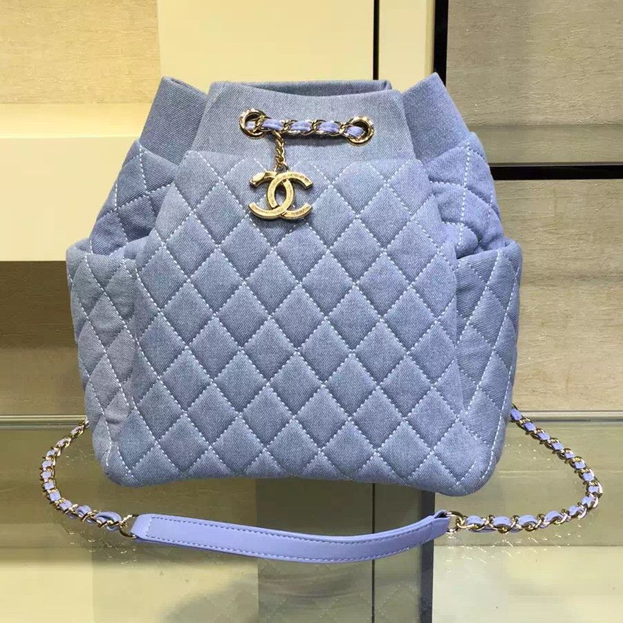 Chanel LAVATO borse DENIM coulisse BLU