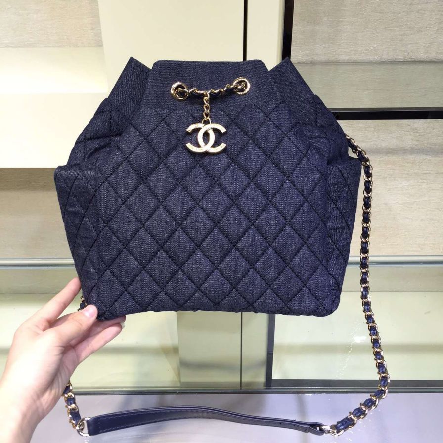 Chanel denim lavato borse coulisse BLU SCURO