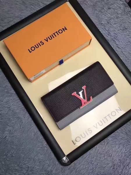 Louis Vuitton Calfskin Leather CAPUCINES WALLET M61249 Black&Grey