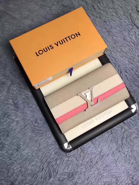 Louis Vuitton Calfskin Leather CAPUCINES WALLET M61249 Grey&Red