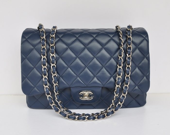 28600 Blu Navy Argento Metallizzato Pelle Di Agnello Chanel