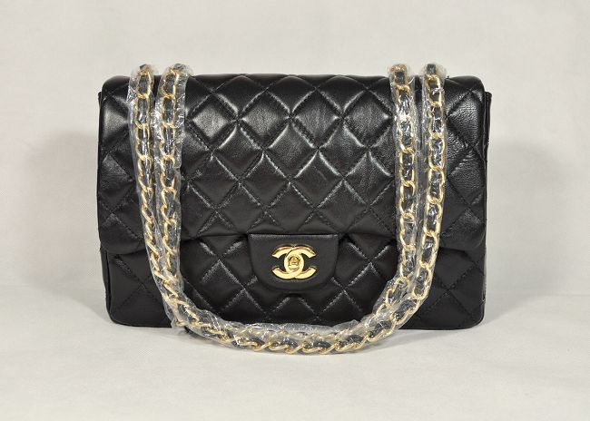 28600 Nero Pelle Di Agnello Chanel In Metallo Oro