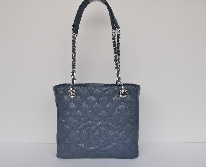 50994 Blu Chanel Caviale Pellecon Catena In Metallo Argento