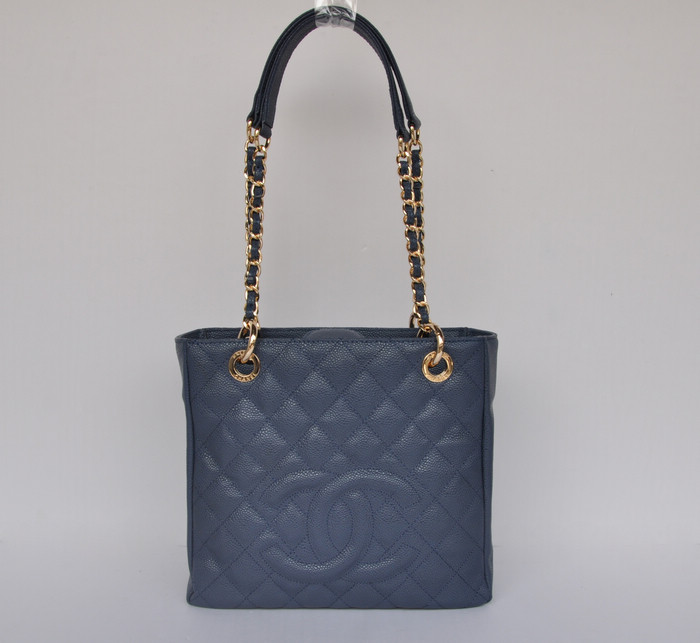 50994 Blu Chanel Caviale Pellecon Catena In Metallo Dorato