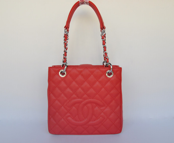 50994 Chanel Rosso Caviale Pellecon Catena In Metallo Argento