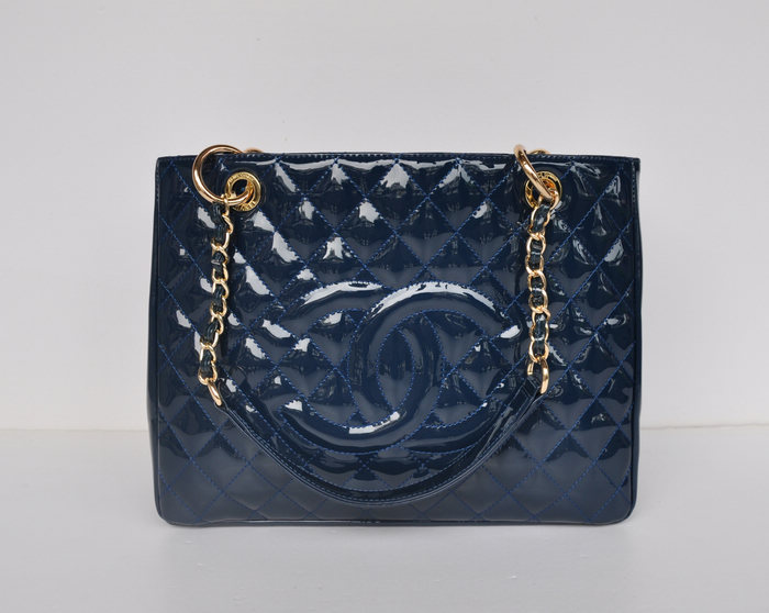 50995 Blu Brevetto Chanel Catena Di Metallo In Pelle Argento