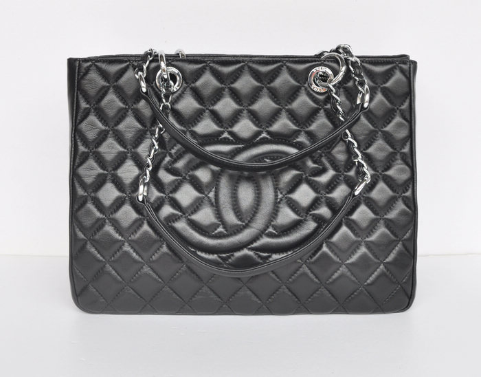 50995 Nero Pelle Di Agnello Chanel Catena Di Metallo Argento